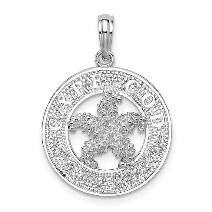 Million Charms 925 Sterling Silver Travel  Charm Pendant, Cape Cod On Round Frame with Starfish Center