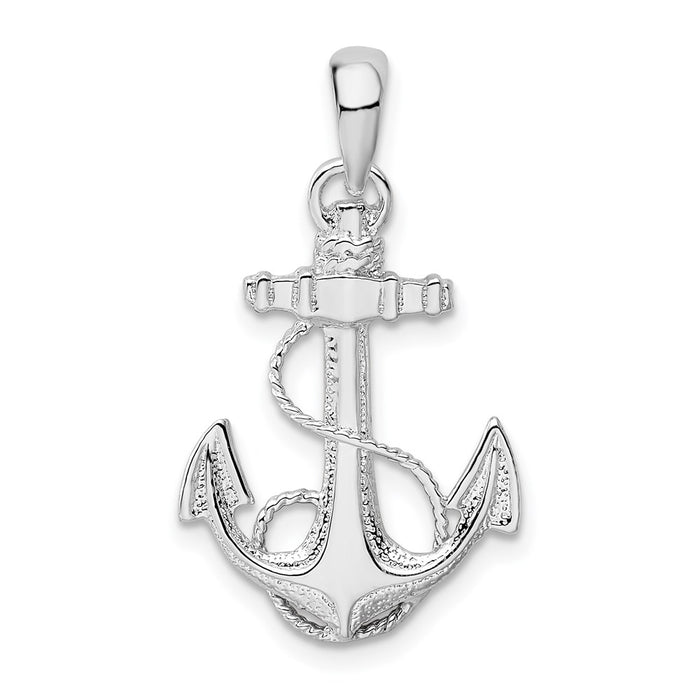 Million Charms 925 Sterling Silver Nautical  Charm Pendant, Anchor with Rope - High Polish & Textured