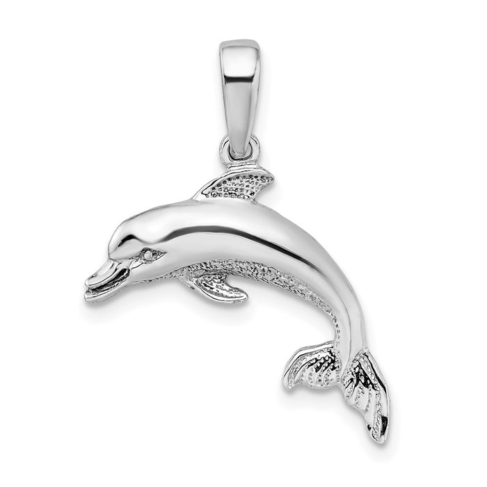 Million Charms 925 Sterling Silver Nautical Sea Life  Charm Pendant, Small Dolphin Jumping, 2-D, High Polish