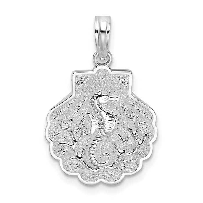 Million Charms 925 Sterling Silver Nautical Sea Life Charm Pendant, Shell with Mini Seahorse & Coral, 2-D & Textured