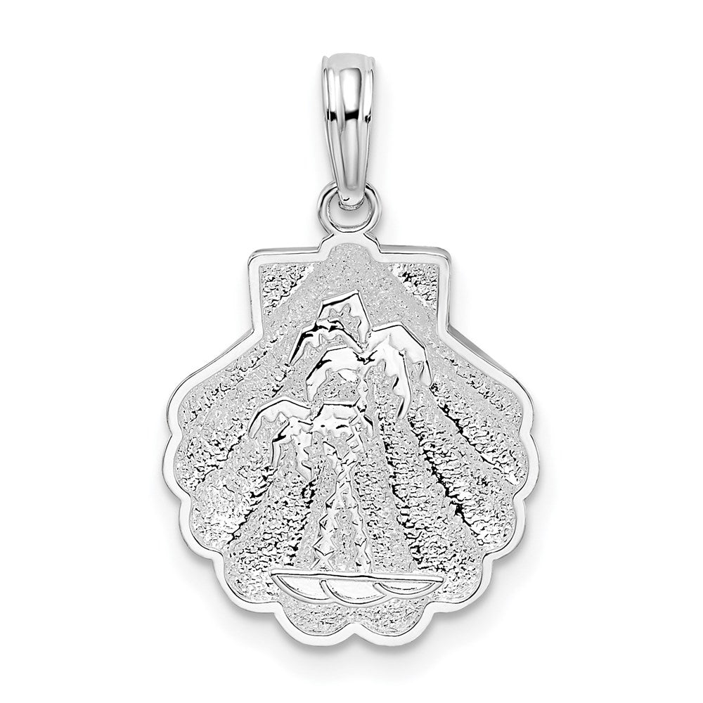 Million Charms 925 Sterling Silver Nautical Sea Life  Charm Pendant, Shell with Mini Double Palm Trees, 2-D & Textured