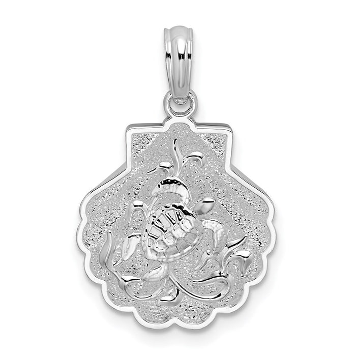 Million Charms 925 Sterling Silver Nautical Sea Life  Charm Pendant, Shell with Mini Sea Turtles & Kelp, 2-D & Textured
