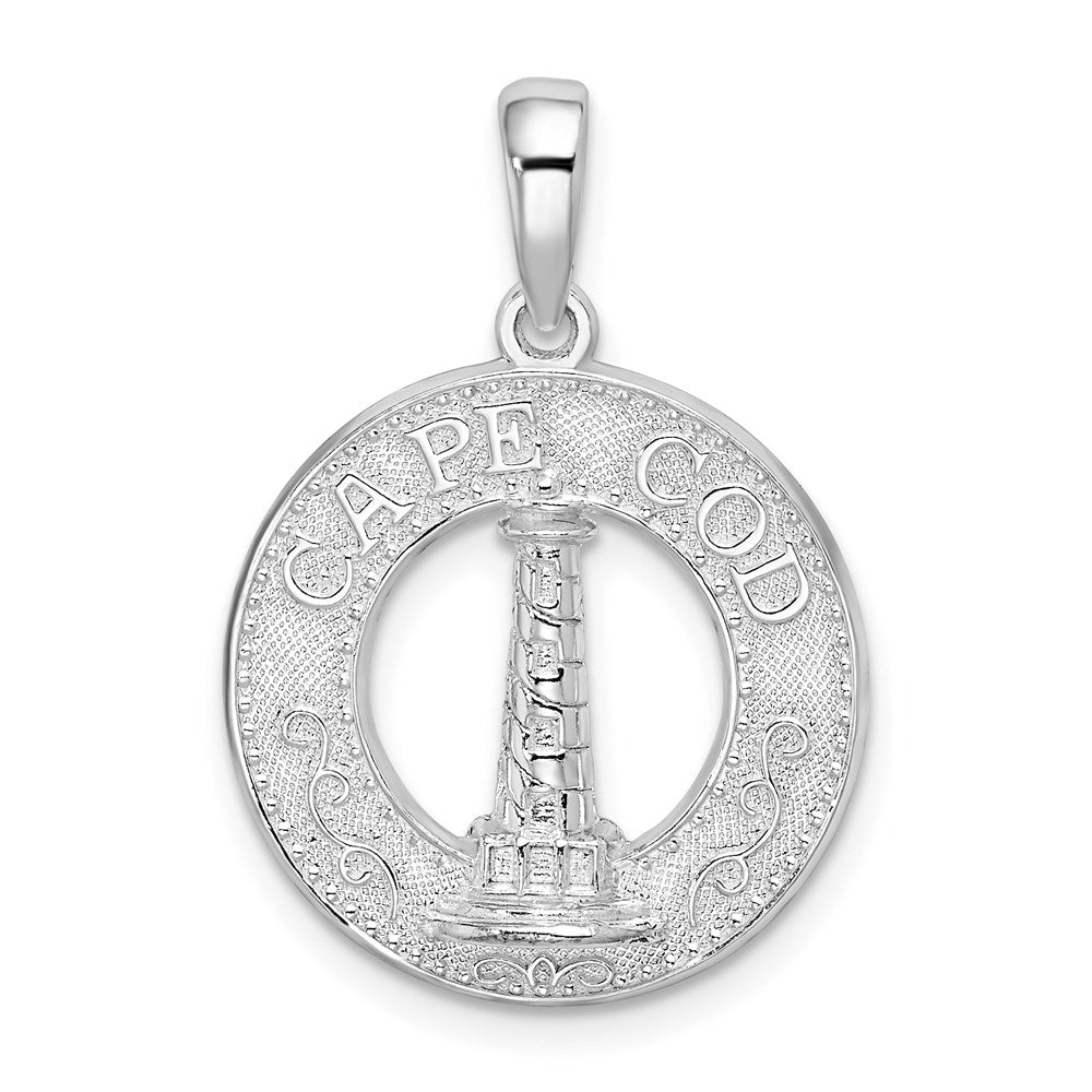 Million Charms 925 Sterling Silver Travel Charm Pendant, Cape Cod Round Frame with Lighthouse Center