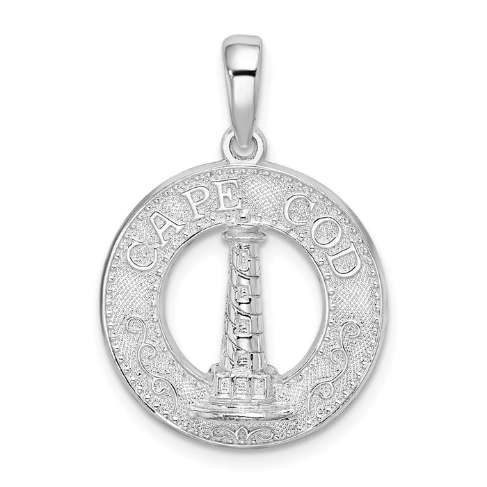 Million Charms 925 Sterling Silver Travel Charm Pendant, Cape Cod Round Frame with Lighthouse Center
