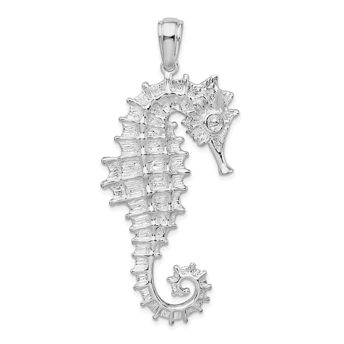 Million Charms 925 Sterling Silver Nautical Sea Life Charm Pendant, Large 3-D Seahorse, Textured