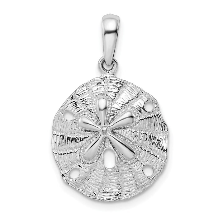 Million Charms 925 Sterling Silver Nautical Sea Life  Charm Pendant, Small Beveled Sand Dollar Textured & High Polish