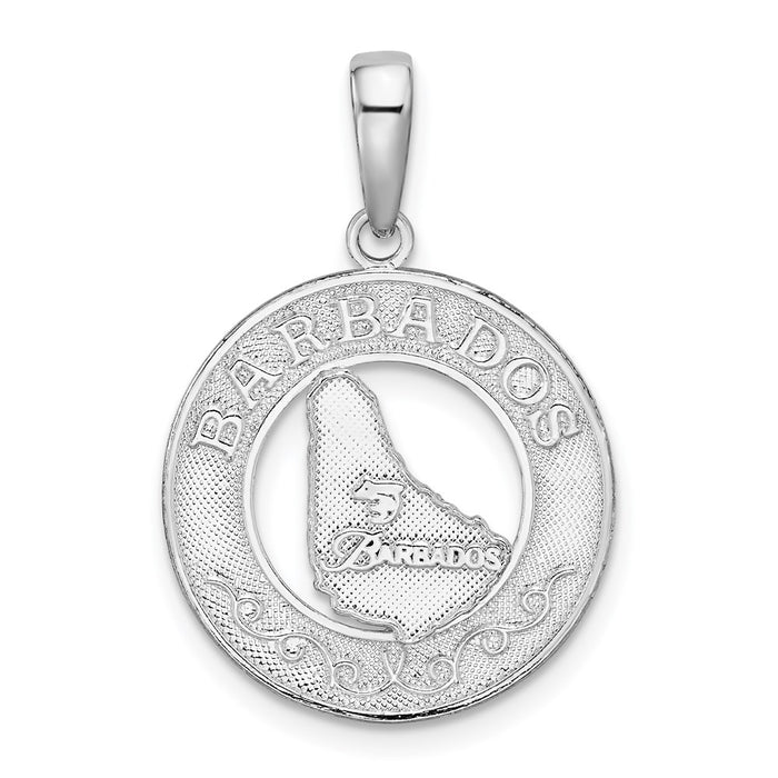 Million Charms 925 Sterling Silver Travel Charm Pendant, Barbados On Round Frame with Map Center