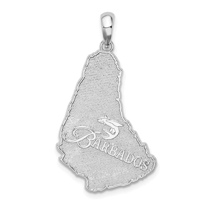 Million Charms 925 Sterling Silver Travel Charm Pendant, Barbados Map, Textured