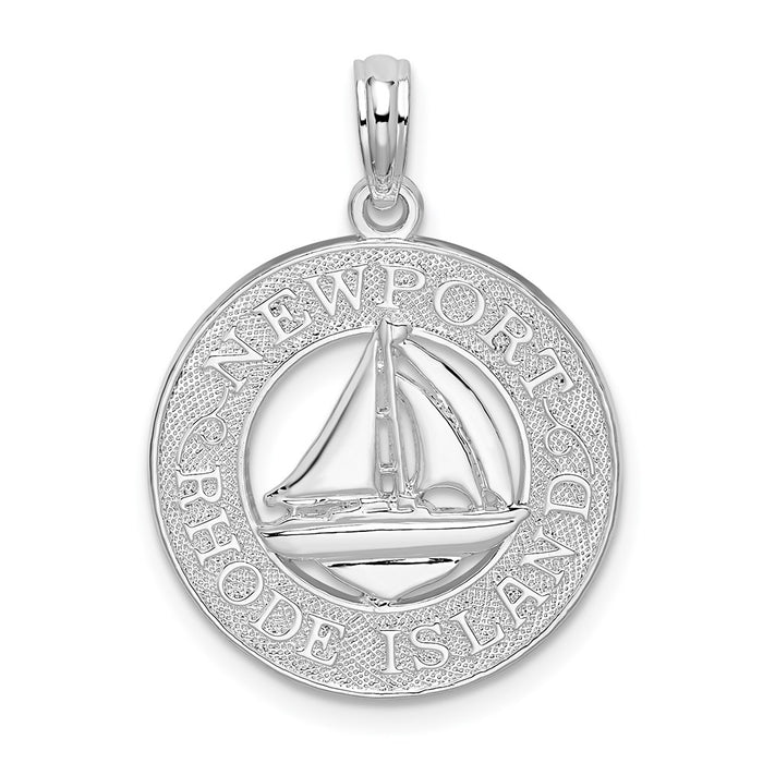 Million Charms 925 Sterling Silver Travel Charm Pendant, Newport Rhode Island On Round Frame with Sailboat Center