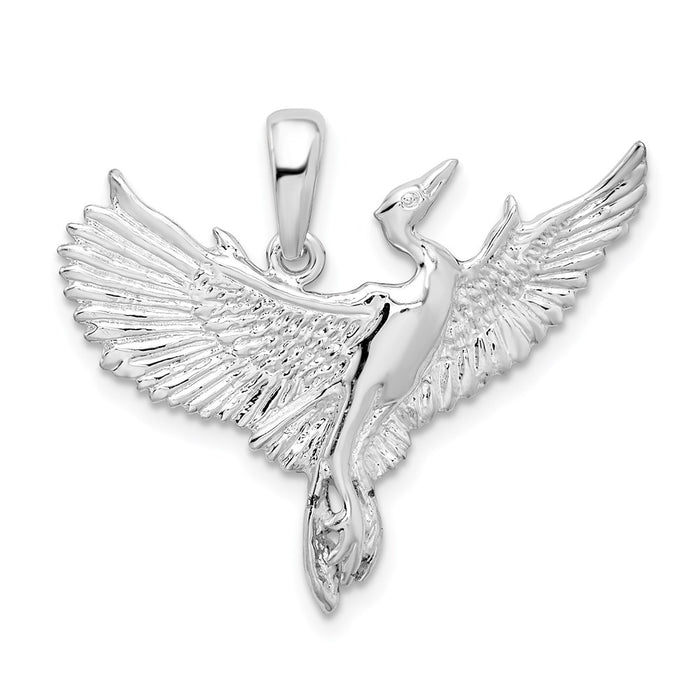 Million Charms 925 Sterling Silver Animal  Charm Pendant, Flying Egret Bird, 2-D & High Polish