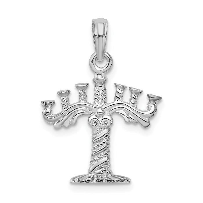 Million Charms 925 Sterling Silver Religious Charm Pendant, 3-D Menorah, Textured