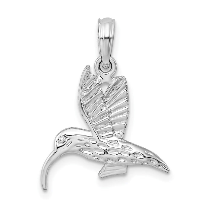 Million Charms 925 Sterling Silver Animal Charm Pendant, Hummingbird Flying, 2-D & Textured With Curved Beak