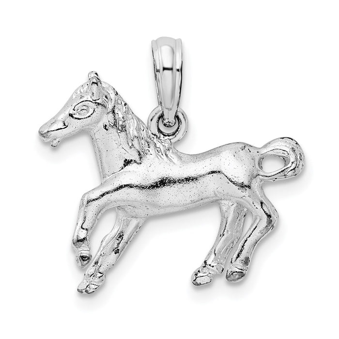 Million Charms 925 Sterling Silver Equestrian Animal Charm Pendant, Horse Galloping, 2-D & High Polish
