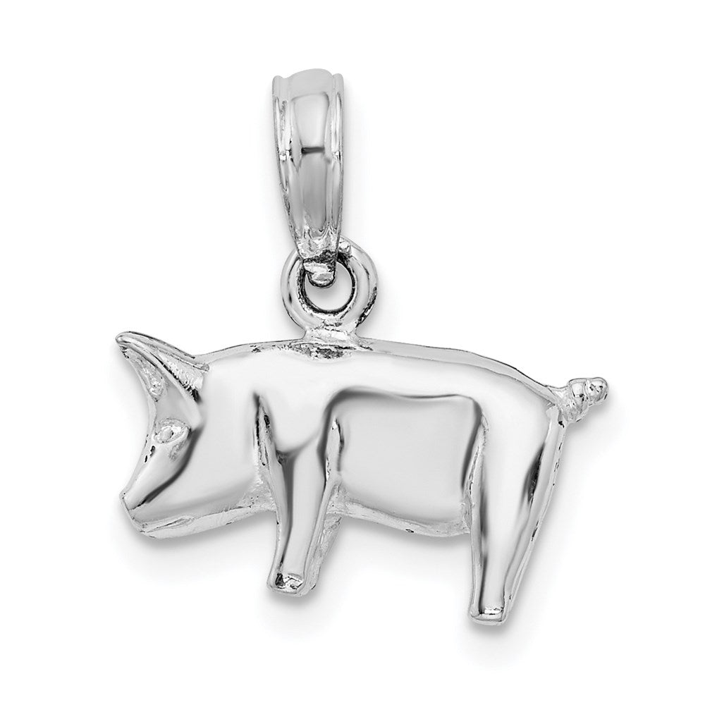 Million Charms 925 Sterling Silver Charm Pendant, 3-D Pig With Curly Q Tail, High Polish