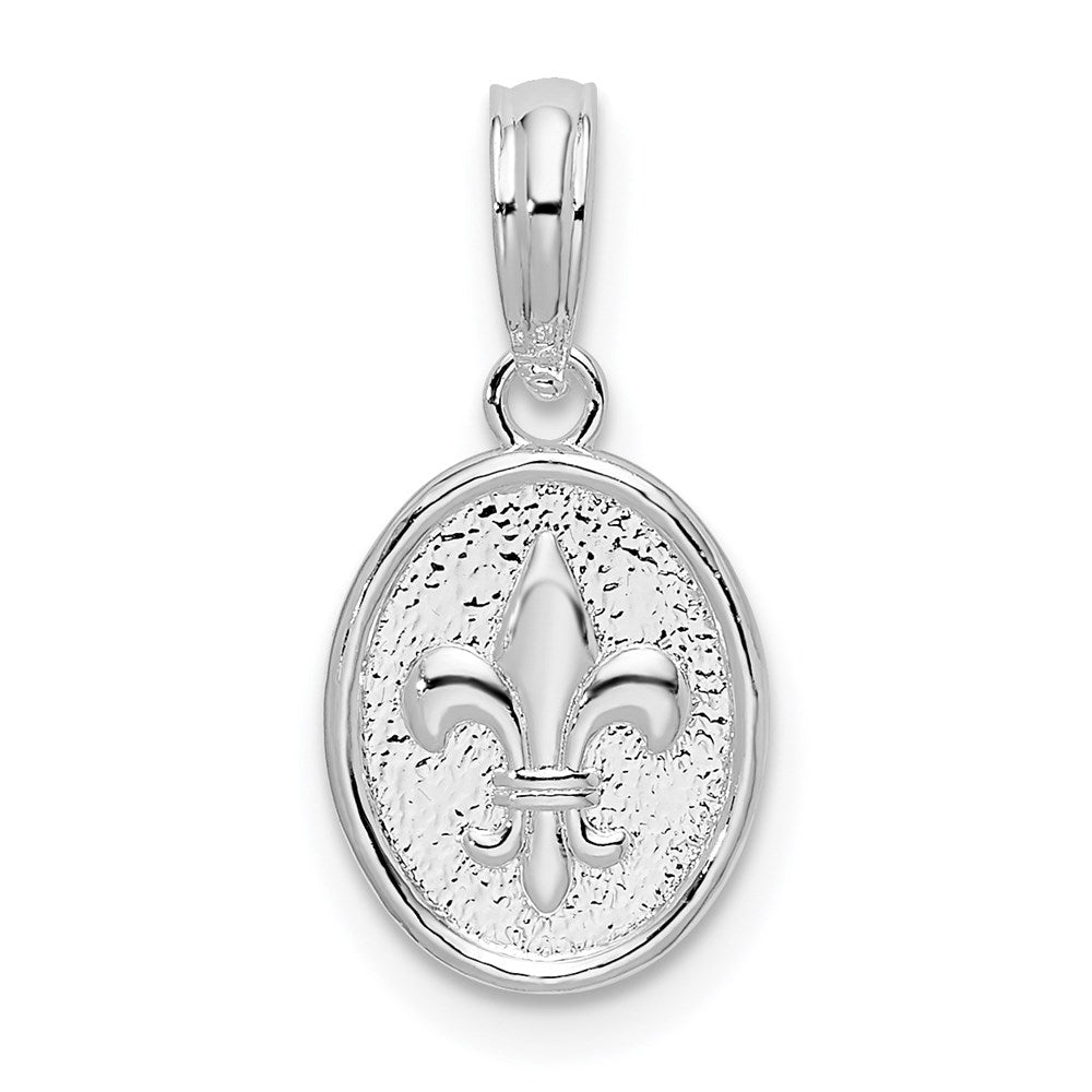 Million Charms 925 Sterling Silver Charm Pendant, Small Mini Fleur-De-Lis Pendant On Oval Disc