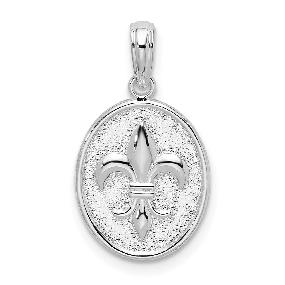 Million Charms 925 Sterling Silver Charm Pendant, Fleur-De-Lis Pendant On Oval Disc