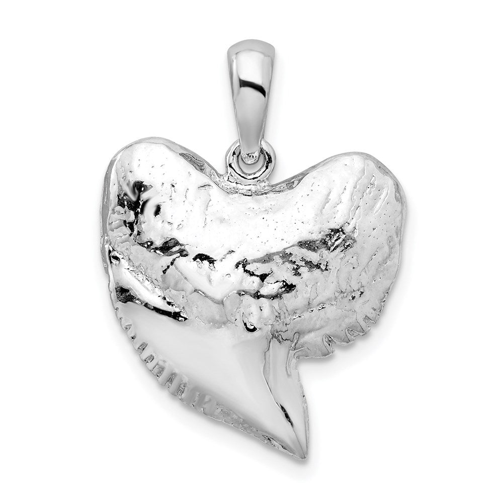 Million Charms 925 Sterling Silver Nautical Sea Life  Charm Pendant, Large Shark Tooth, High Polish & Textured