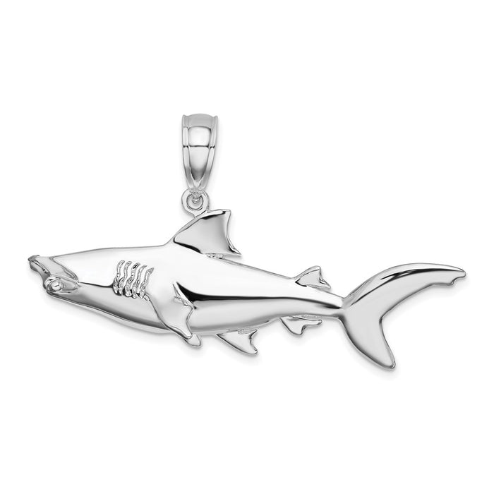 Million Charms 925 Sterling Silver Nautical Sea Life  Charm Pendant, Large 3-D Hammerhead Shark, High Polish