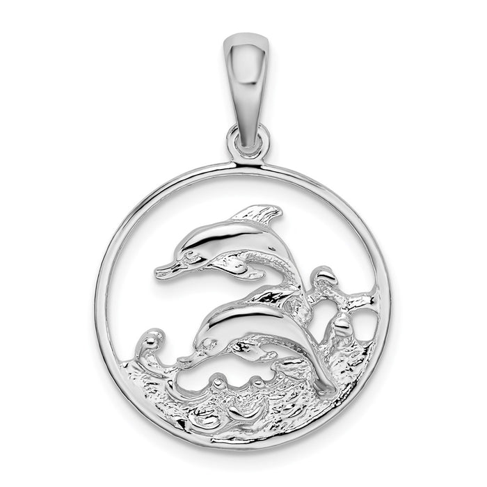 Million Charms 925 Sterling Silver Nautical Sea Life  Charm Pendant, Double Dolphins In Circle