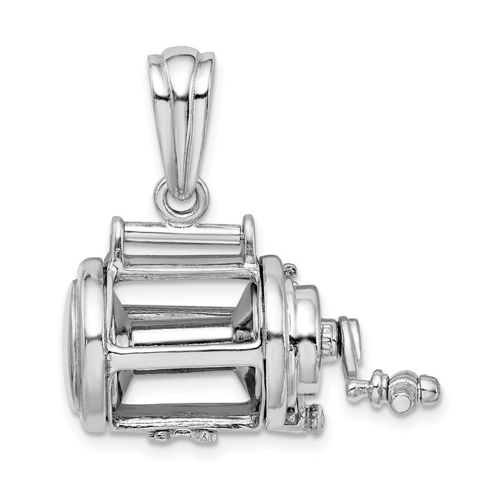 Million Charms 925 Sterling Silver Sea Life Nautical Charm Pendant, Large 3-D Fishing Reel, Moveable