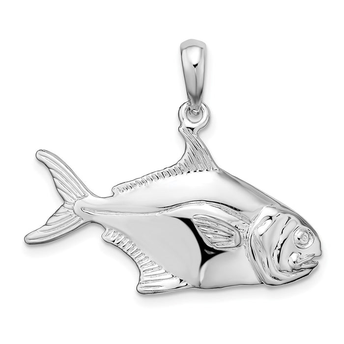 Million Charms 925 Sterling Silver Sea Life Nautical Charm Pendant, Large 3-D Pompano Fish, High Polish