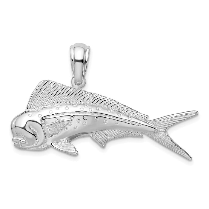 Million Charms 925 Sterling Silver Nautical Sea Life Charm Pendant, Large Male Dorado (Mahi-Mahi) 2-D