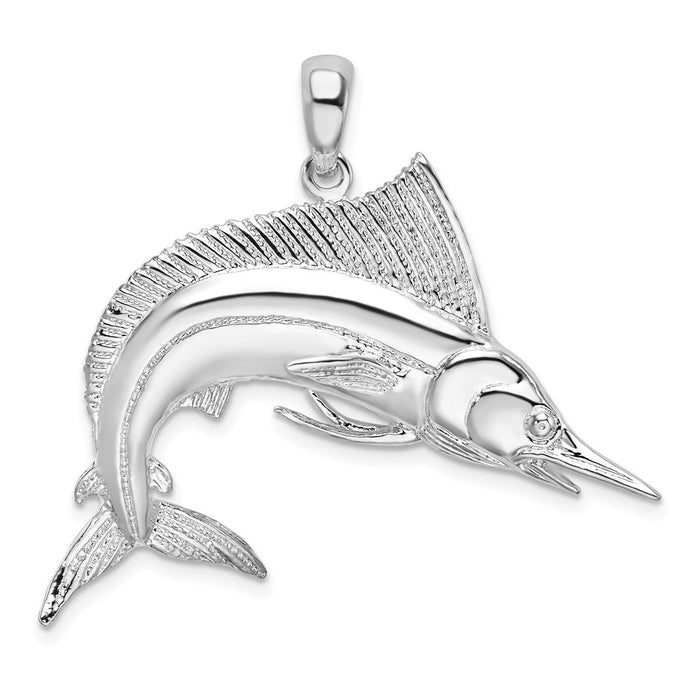 Million Charms 925 Sterling Silver Charm Pendant, Large Striped Marlin, High Polish & Satin, 2-D
