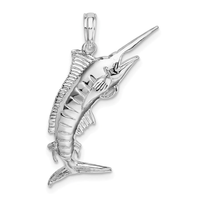 Million Charms 925 Sterling Silver Charm Pendant, 3-D Blue Marlin, High Polish, Vertical