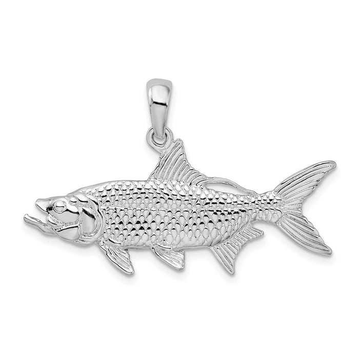 Million Charms 925 Sterling Silver Sea Life Nautical Charm Pendant, Large 3-D Oxeye Tarpon Fish, Textured