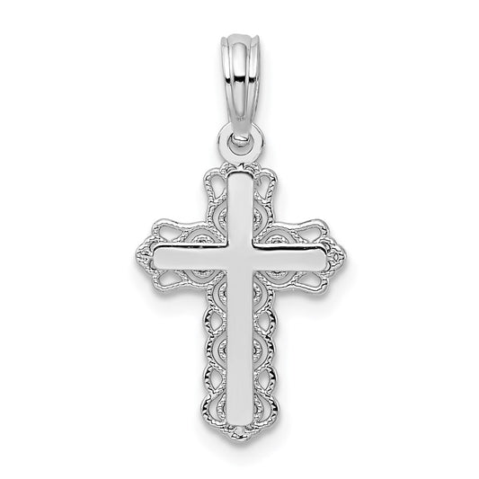 Million Charms 925 Sterling Silver Religious Charm Pendant, Small Cross  with Lace Trim & High Polish Center