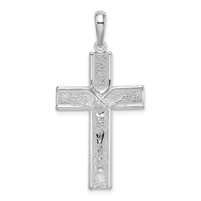 Million Charms 925 Sterling Silver Religious Charm Pendant, Crucifix with Satin Finish Square In Middle