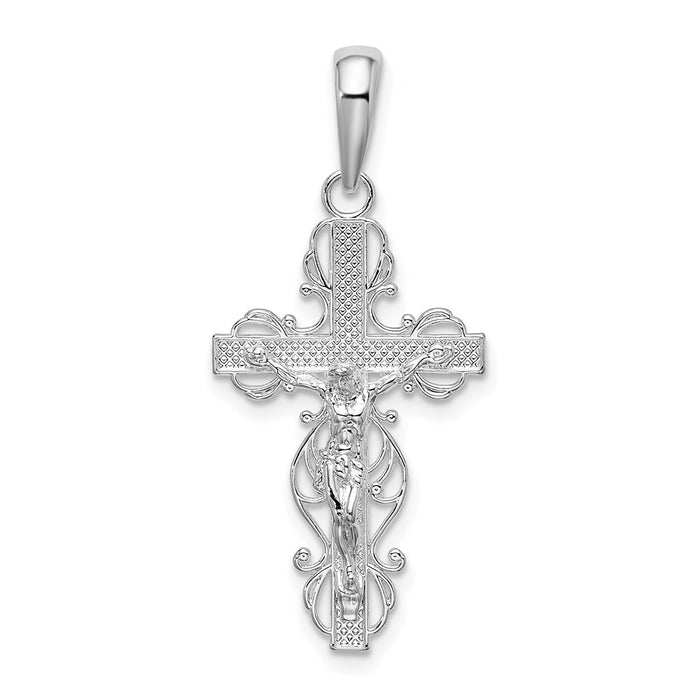 Million Charms 925 Sterling Silver Religious Charm Pendant, Crucifix with Lace Trim & Flat Tips