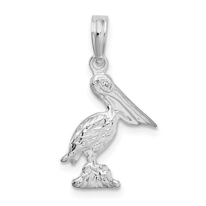 Million Charms 925 Sterling Silver Animal Bird  Charm Pendant, 3-D Small Pelican Standing
