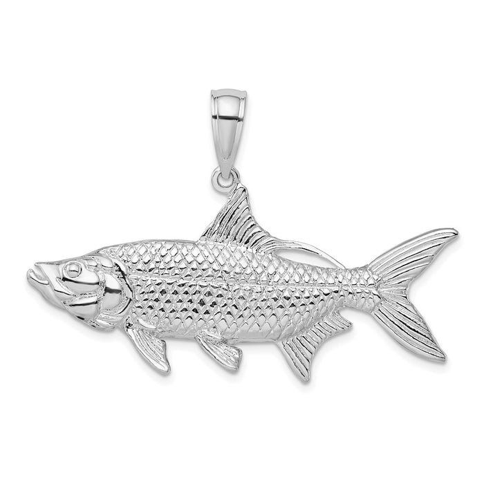Million Charms 925 Sterling Silver Sea Life Nautical Charm Pendant, Large 3-D Oxeye Tarpon Fish, Textured
