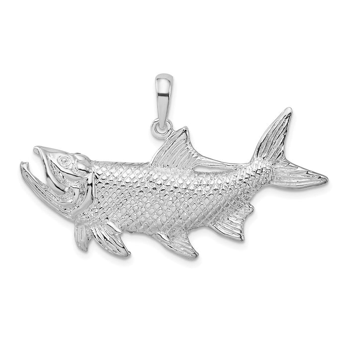 Million Charms 925 Sterling Silver Sea Life Nautical Charm Pendant, Large Tarpon Fish with Open Mouth