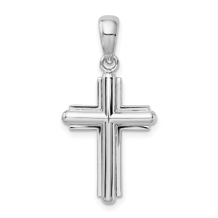 Million Charms 925 Sterling Silver Religious Charm Pendant, Beveled Stick Cross  with Frame