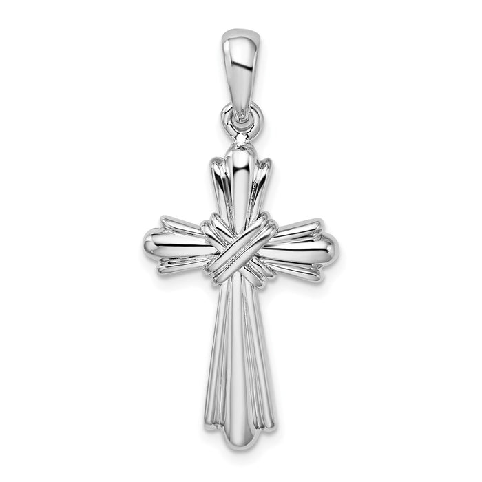 Million Charms 925 Sterling Silver Religious Charm Pendant, Ribbed Cross  with X Center