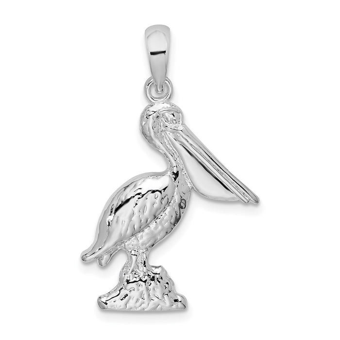 Million Charms 925 Sterling Silver Animal Bird  Charm Pendant, 3-D Large Pelican Standing