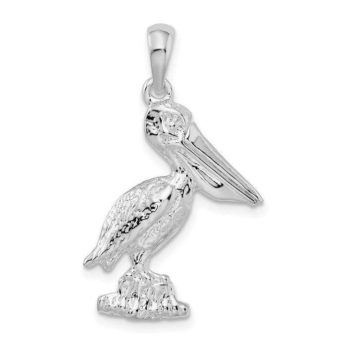 Million Charms 925 Sterling Silver Animal Bird  Charm Pendant, 3-D Large Pelican Standing with Moveable Mouth