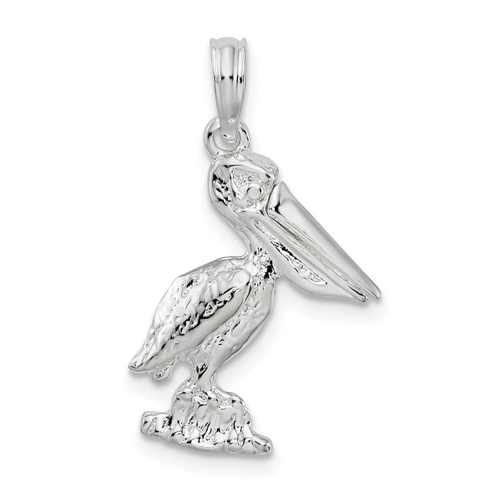 Million Charms 925 Sterling Silver Animal Bird  Charm Pendant, 3-D Small Pelican Standing with Moveable Mouth
