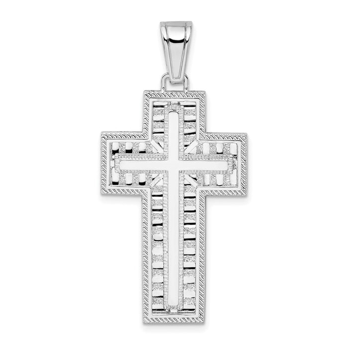 Million Charms 925 Sterling Silver Religious Charm Pendant, Beaded Block Cross  with Stick Center & Closed Back