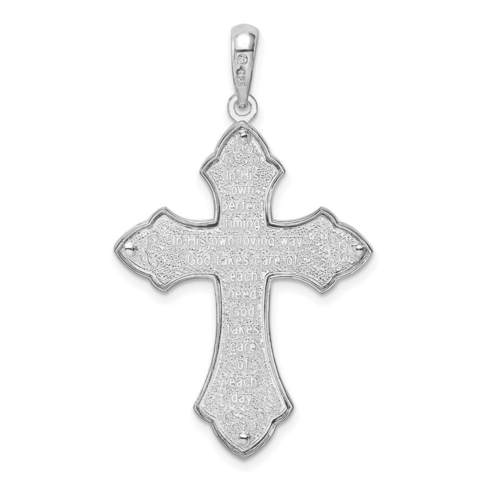 Million Charms 925 Sterling Silver Religious Charm Pendant, Beaded Cross  with Words On Reverse & Closed Back