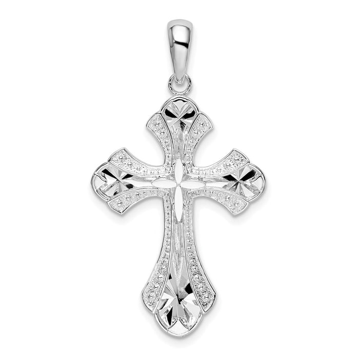 Million Charms 925 Sterling Silver Religious Charm Pendant, Beaded Edge Cross  with Starburst Inset & Center Cross , Clos