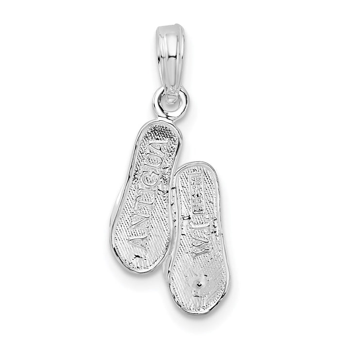 Million Charms 925 Sterling Silver Travel Charm Pendant, Small Antigua, W.I. Double Flip-Flop