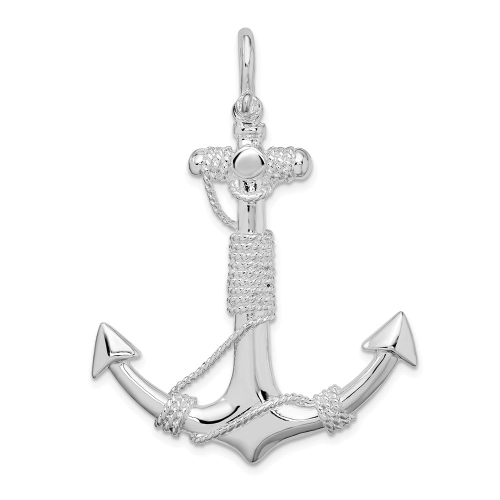 Million Charms 925 Sterling Silver Charm Pendant, Large 3-D Large Anchor With Wrapped Rope, Shackle Bail