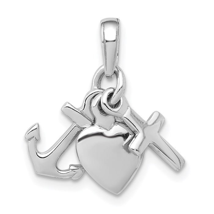 Million Charms 925 Sterling Silver Religious Charm Pendant, 3-D Faith, Hope & Love (Cross ,Anchor, Heart) Moveable Mini