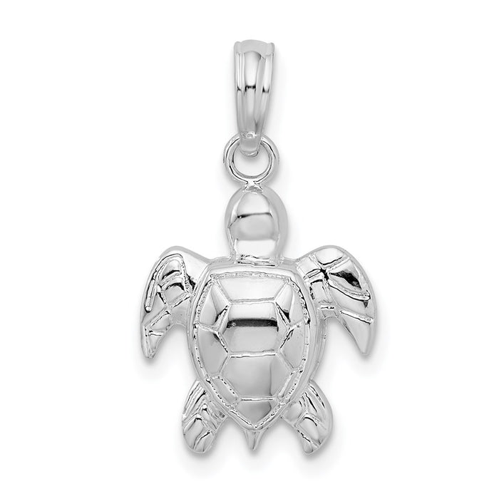 Million Charms 925 Sterling Silver Animal   Charm Pendant, Small Sea Turtle, 2-D & Textured