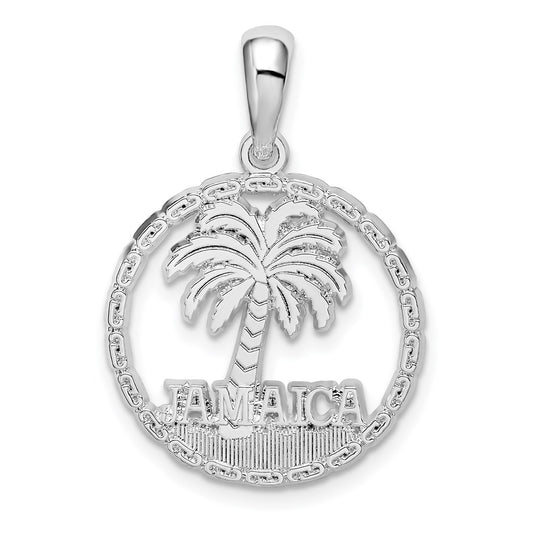 Million Charms 925 Sterling Silver Travel Charm Pendant, Jamaica Under Palm Tree In Disk, Cut-Out