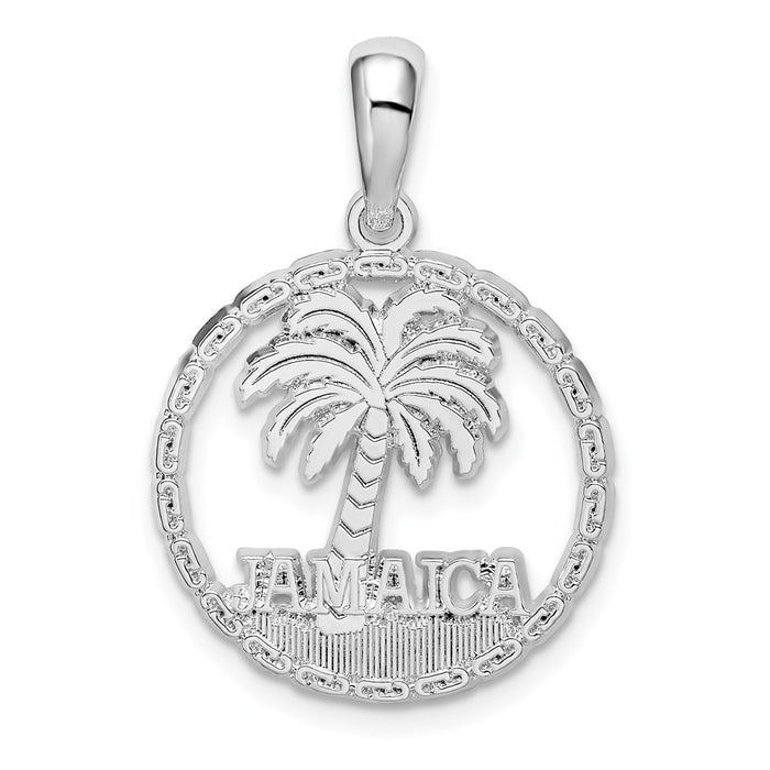 Million Charms 925 Sterling Silver Travel Charm Pendant, Jamaica Under Palm Tree In Disk, Cut-Out