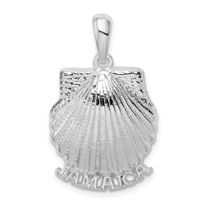 Million Charms 925 Sterling Silver Nautical Sea Life  Charm Pendant, Jamaica Under Scallop Shell, 2-D